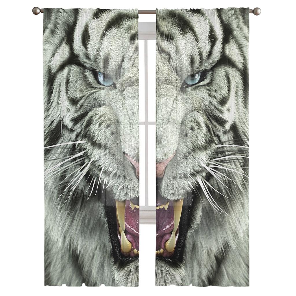 Tier Weißer Tiger Moderner Vorhang für Wohnzimmer Transparent Tüllvorhänge Fenster Sheer für das Schlafzimmer Zubehör Dekor