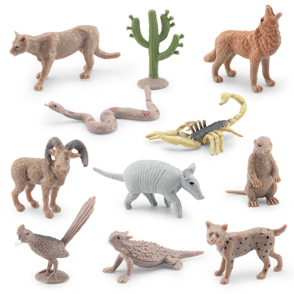 Realistic 11 Piece Desert Animal Model Set Including Rattlesnake Cactus And More