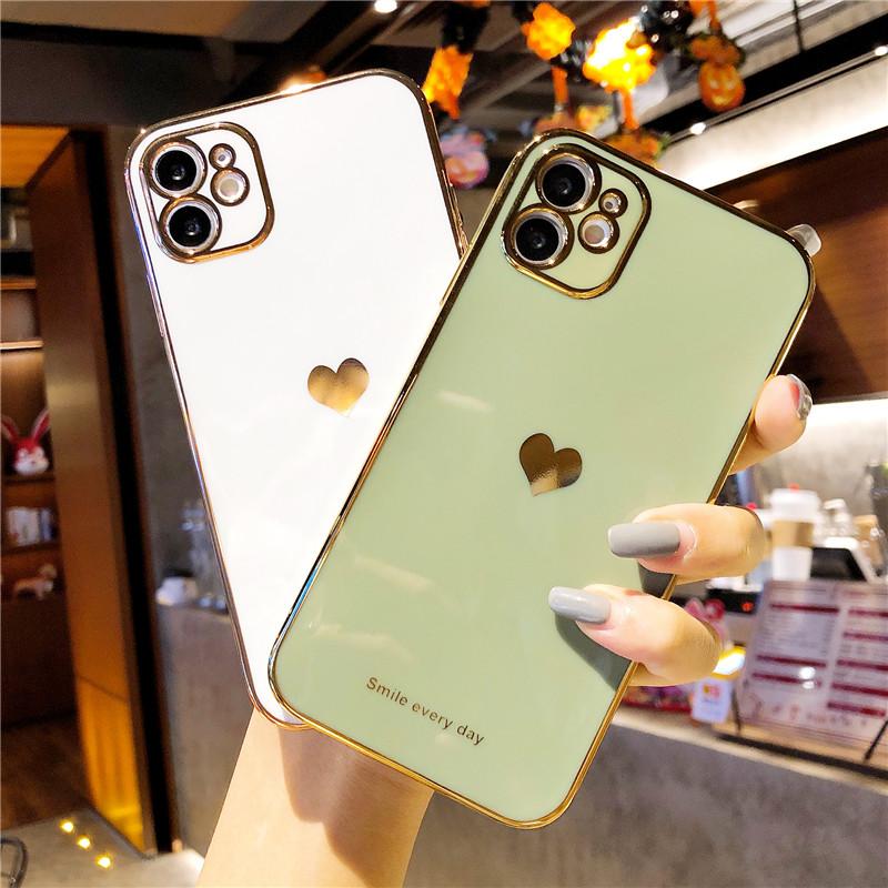 Phone Case For Iphone 14 13 12 11 Pro Max Xr X Xs Max 14pro Max 11 Pro Electroplated Love Heart Painted Soft Tpu Case Cover