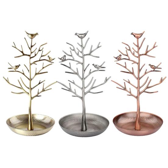 Vintage Bird Tree Jewelry Holder Trinkets Keys Earring Necklace Ring Bracelet Jewelry Accessories Display Organizer Stand Metal Storage Rack
