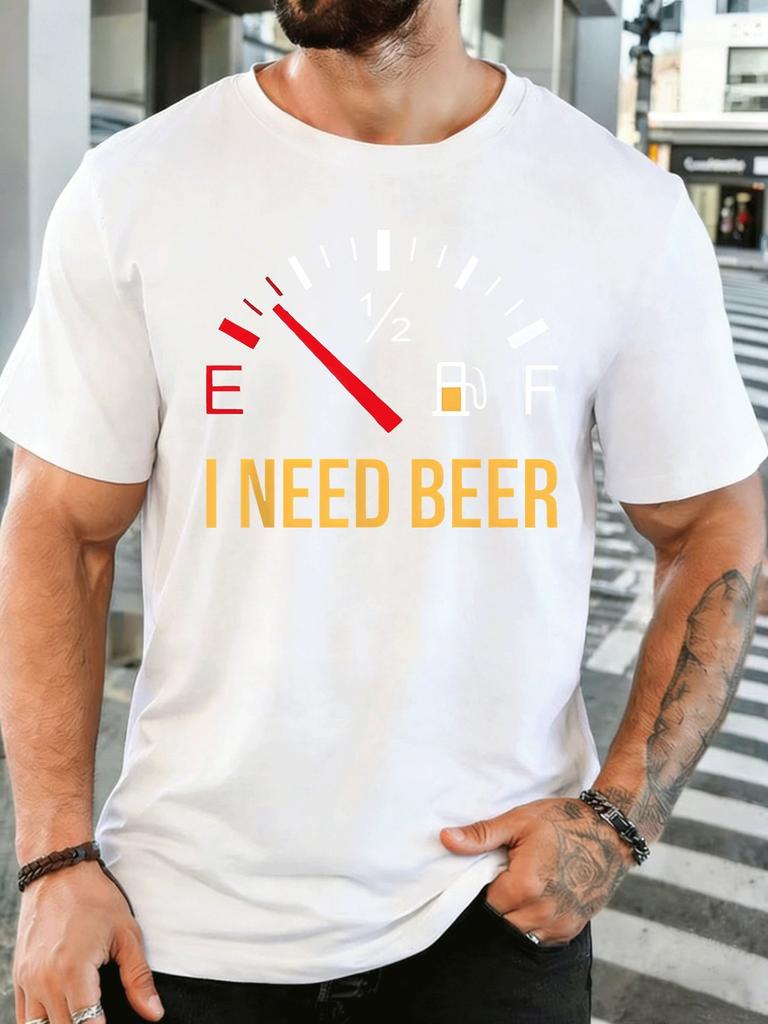 Unisex Tankanzeige Ich Brauche Bier Lustiger Slogan Grafik Baumwolle Kurzarm T-Shirt Rundhals Weich Herren Sommer Lässig Atmungsaktiv Streetwear Oberteil