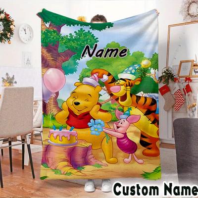 Custom NameLittle Yellow Bear and Friends Blanket Flannel for Sofa, Indoor, Camping, Living Room, Office, Chair, And Bed Soft Birthday Christmas Gift