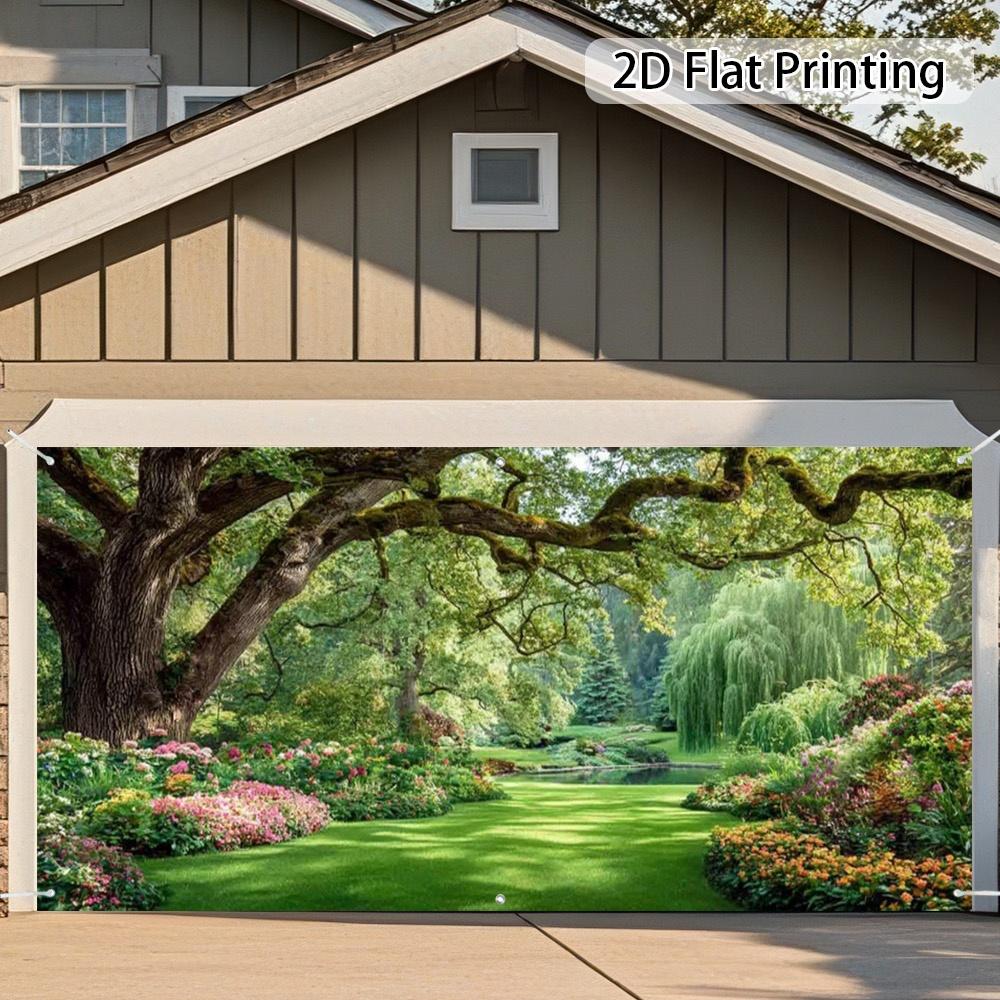 1 Piece, Vibrant Garden-themed Garage Door Banner, Easy To Install. Made of Polyester Fiber, Perfect for the Poolside Area.