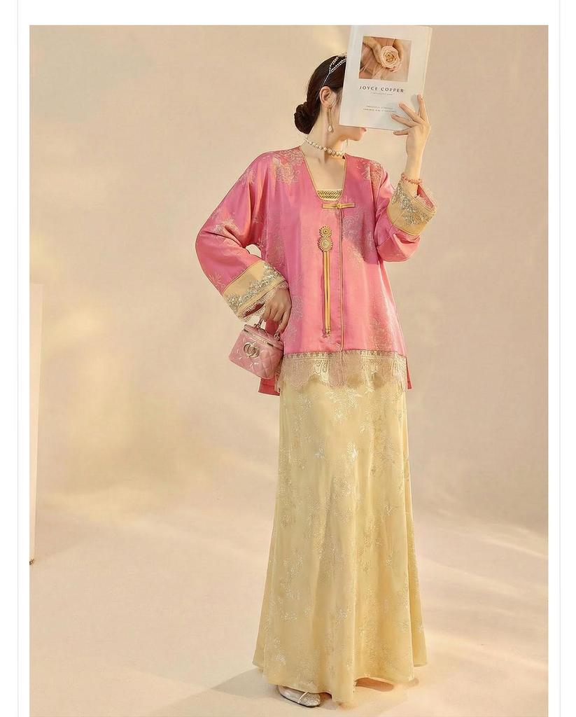 Elegant Chinese National Style Women's Spring Embroidered Top and Skirt Set