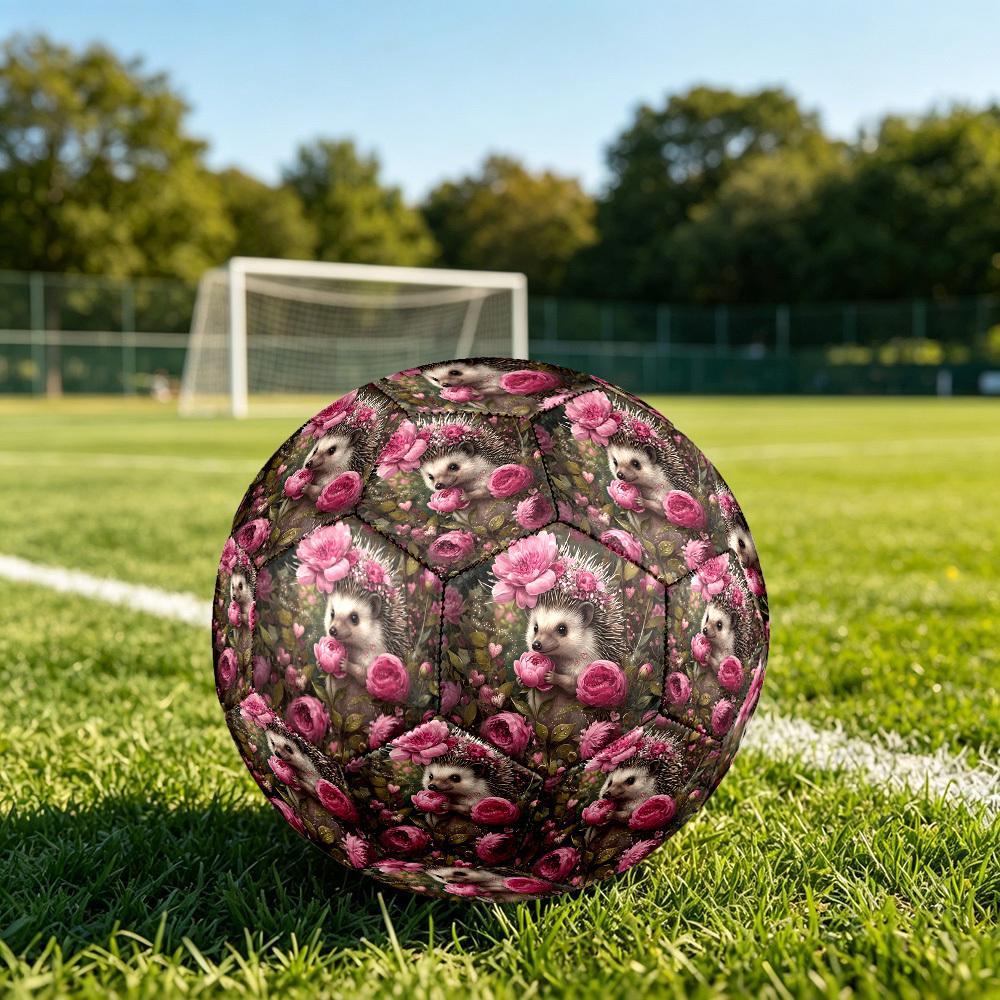 1pc Hedgehog Flowers Theme Soccer Ball Football, Size 5, Lightweight PVC, Durable Outdoor Training Soccer Ball, Gift m61427 Size 5