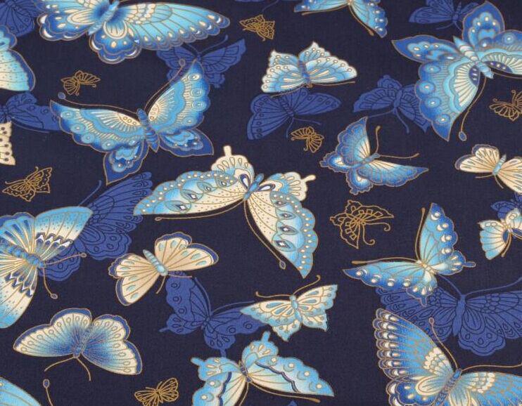 Butterfly Gold Stamped Japanese Cotton Fabric for Cheongsam and Hanfu