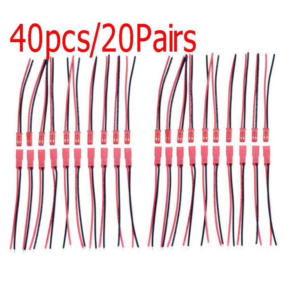For JST SM-2Pin 2-Pin Connector Cable Set 40pcs 22AWG 100mm Wire with 20 Male and 20 Female for LED Lighting Projects