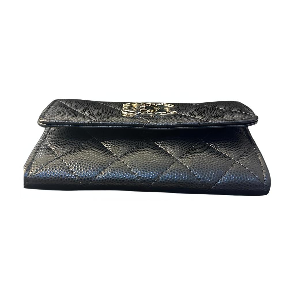 Chanel 24P Diamond Hollow Logo Tri-Fold Leather Wallet Women Wallet Black AP3831-B15620-94305