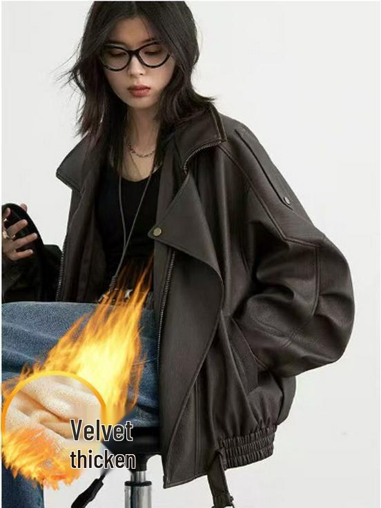 2025 Unisex Velvet-Lined Leather Motorcycle Jacket - High-End Punk Winter Style