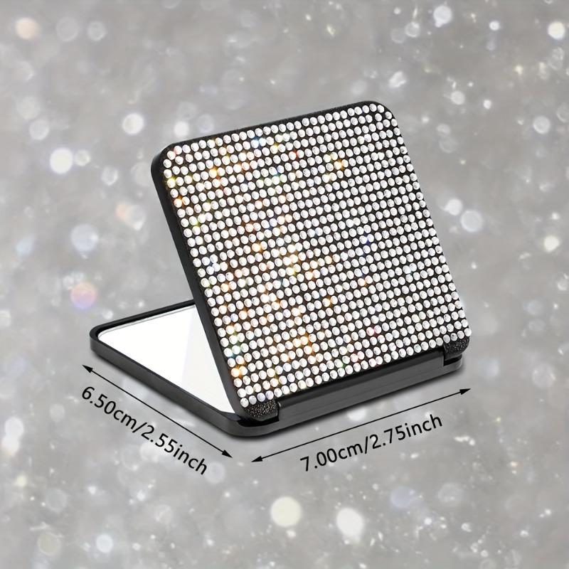 1PC Sparkling Rhinestone Portable Folding Makeup Mirror - Dual-Sided Square Design for Purses & Handbags, Make Up Mirror