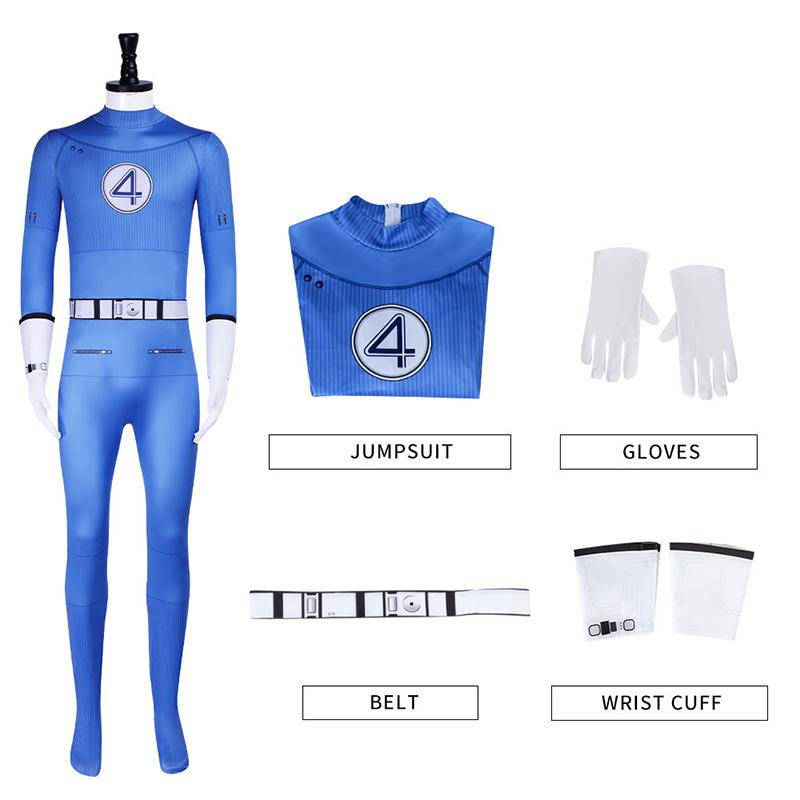 

Fantastic Four Cosplay Costume, Blue Superhero Jumpsuit with Belt & Gloves for Halloween & Comic Conventions XS синий