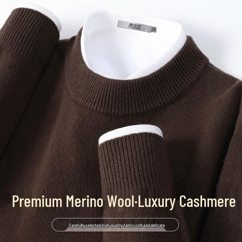 SNOWFLYING Men's Cashmere Blend Round Neck Thick Wool Sweater