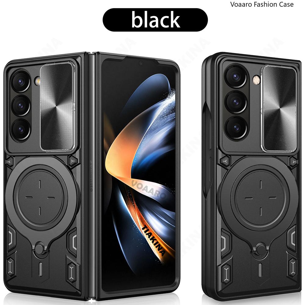 Slide Lens Funda for Samsung Galaxy Z Fold 7 Armor Case for Samsung Z Fold 7 6 5 4 Case Rotate Magnetic Ring Stand Holder Cover