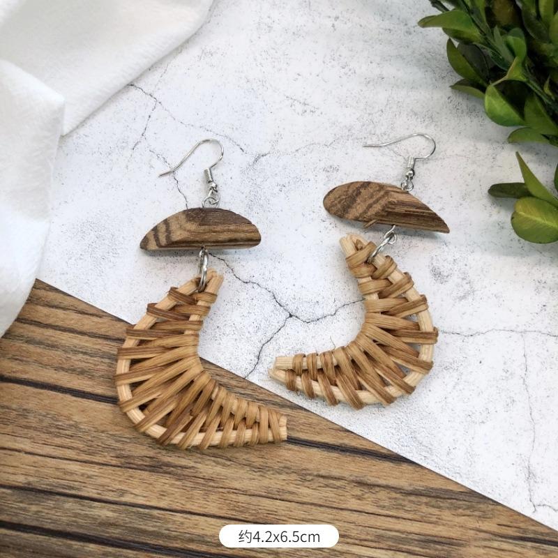Vintage grass rattan woven handmade earrings bohemian vacation style stud earrings women's summer ear jewelry