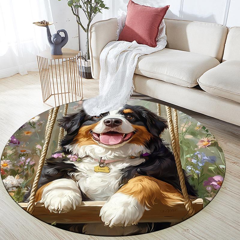 

Bernese Mountain Dog and flowers pattern round rug,Carpet Rug for Living Room Bedroom Playroom ,Non-slip Floor Mat,Holiday Gifts and Birthday Gifts. 80cmx80cm