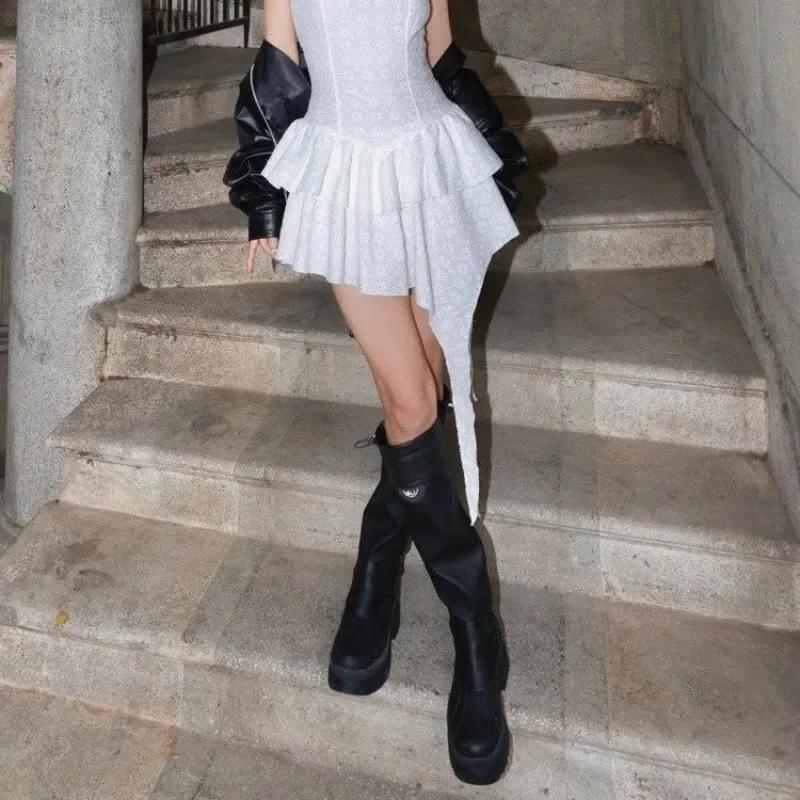 

Сапоги женские зимние 2024 года. Сапоги на платформе, высокие, до бедра. Женские сапоги с квадратным носком и массивной подошвой. Сапоги длиной до колена на танкетке. 40 чёрный