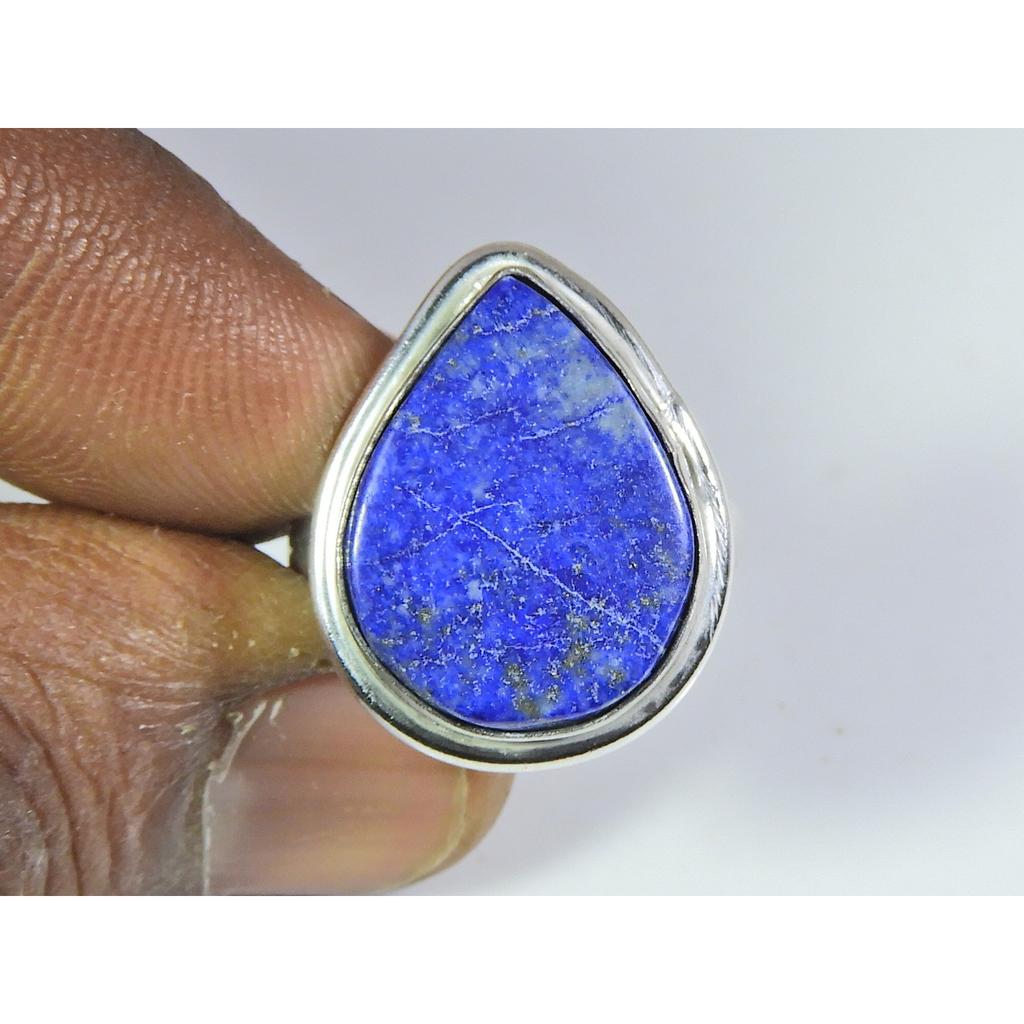 Natural Lapis Lazuli 925 Solid Sterling Silver Ring Size US-8 PG-203