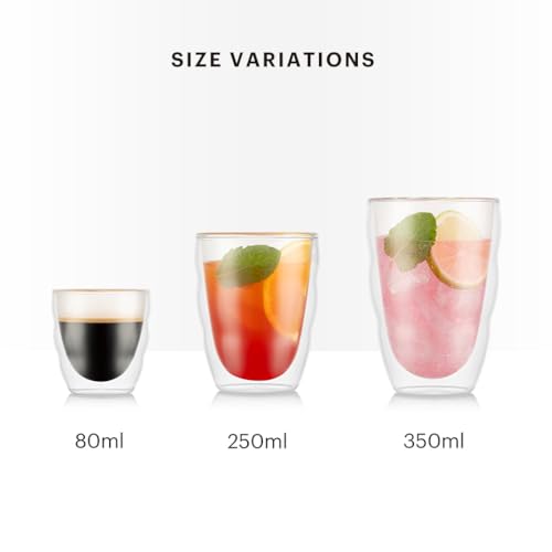 BODUM Pilatus Double-Wall Glass Tumbler, 350ml, Set of 2, Insulates Hot or Cold Drinks, Double-Walled, Heat-Resistant, Microwave, Oven, Dishwasher, an