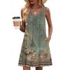 Women's Fashion Printed Summer Sleeveless V-neck Tank Top Pocket Casual Loose Dress