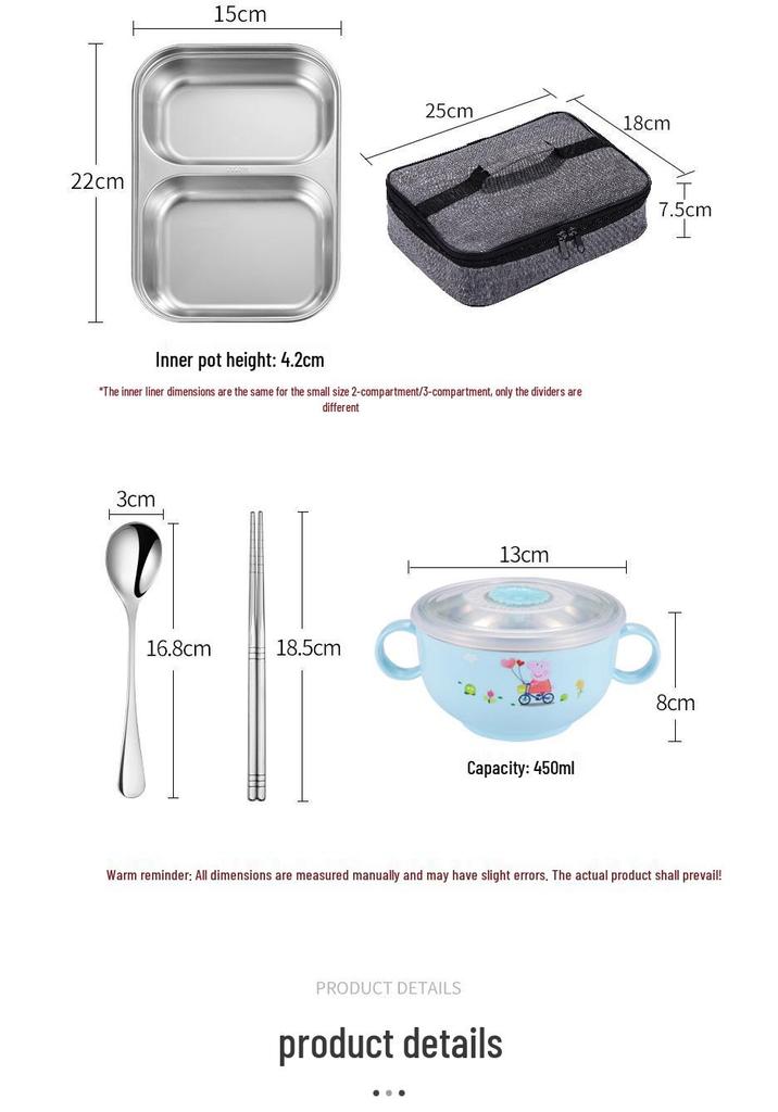 304 Stainless Steel Insulated Bento Lunch Box, Microwaveable & Compartmentalized for Students & Office Workers