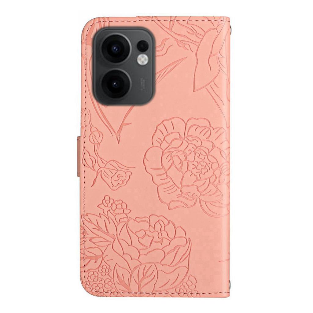 For Oppo Reno13 F 5G (Reno 13 FS 5G)/4G Case Butterfly Flower Imprinted Leather Phone Cover with Strap