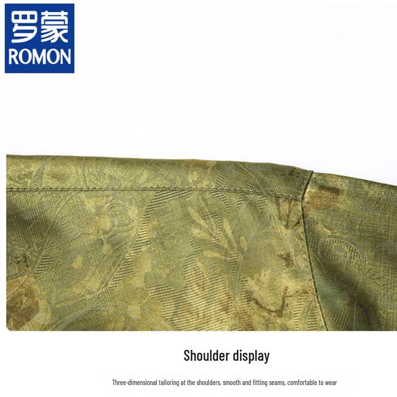 ROMON Men's Chinese Style Floral Short Sleeve Shirt