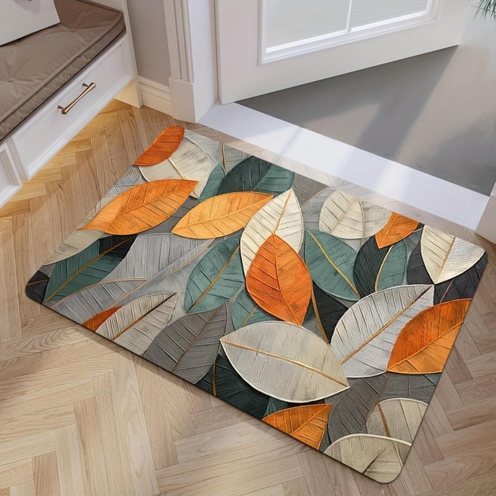 Nordic Leaf Flannel Rug Non-slip Absorbent Floor Mat for Living Room Bedroom Doorway Entrance Hallway Home Decor Carpet