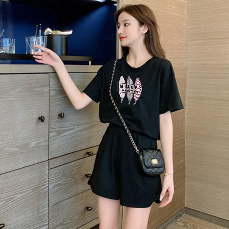 Trendy Women's Summer Two-Piece Set: Hong Kong Style Short Sleeve Top & Shorts for Relaxed Sports Leasure