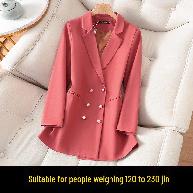 

Women s Plus Size Double-Breasted Suit Jacket - High-End Korean & British Style for Spring & Autumn 3XL розовый