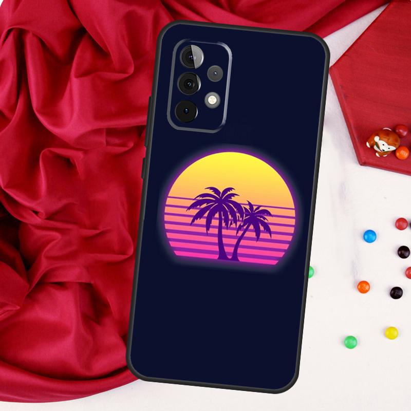 80s Retrowave Neon Palms Tree For Samsung Galaxy A56 A36 A26 A16 A05 A06 A22 A32 A52 A54 A34 A14 A55 A15 A53 A33 A35 Case
