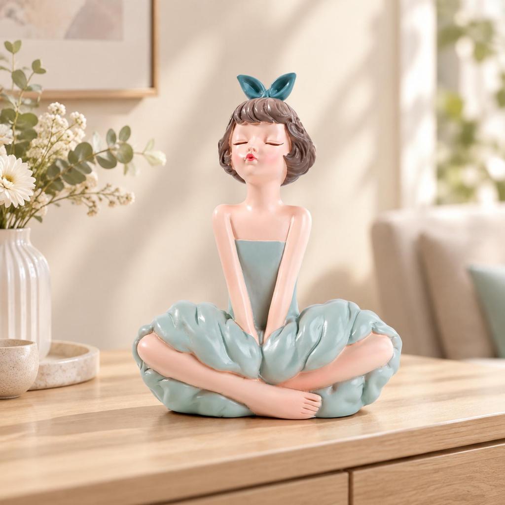 Seated Girl Figurine Resin with Head Ornament Elegant Decorative Statue for Shelf