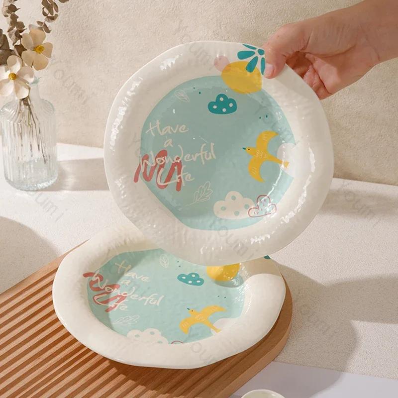 Irregular Ocean Ceramic Plate Home Breakfast Oat Yogurt Bowls Afternoon Tea Fruits Salad Plates Delicious Dishes Rice Bowl