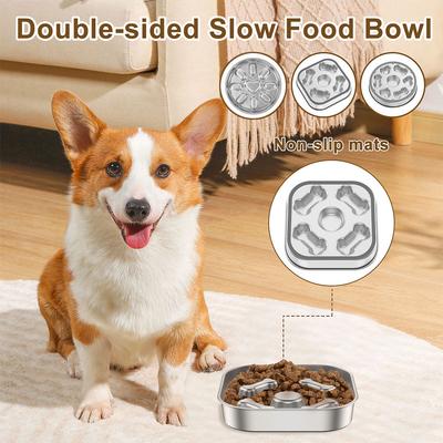 Bol pour animaux de compagnie en acier inoxydable anti-étouffement pour chien bol à nourriture lente avec base antidérapante bol d'alimentation pour chat utilisable double face fournitures pour animaux de compagnie à domicile