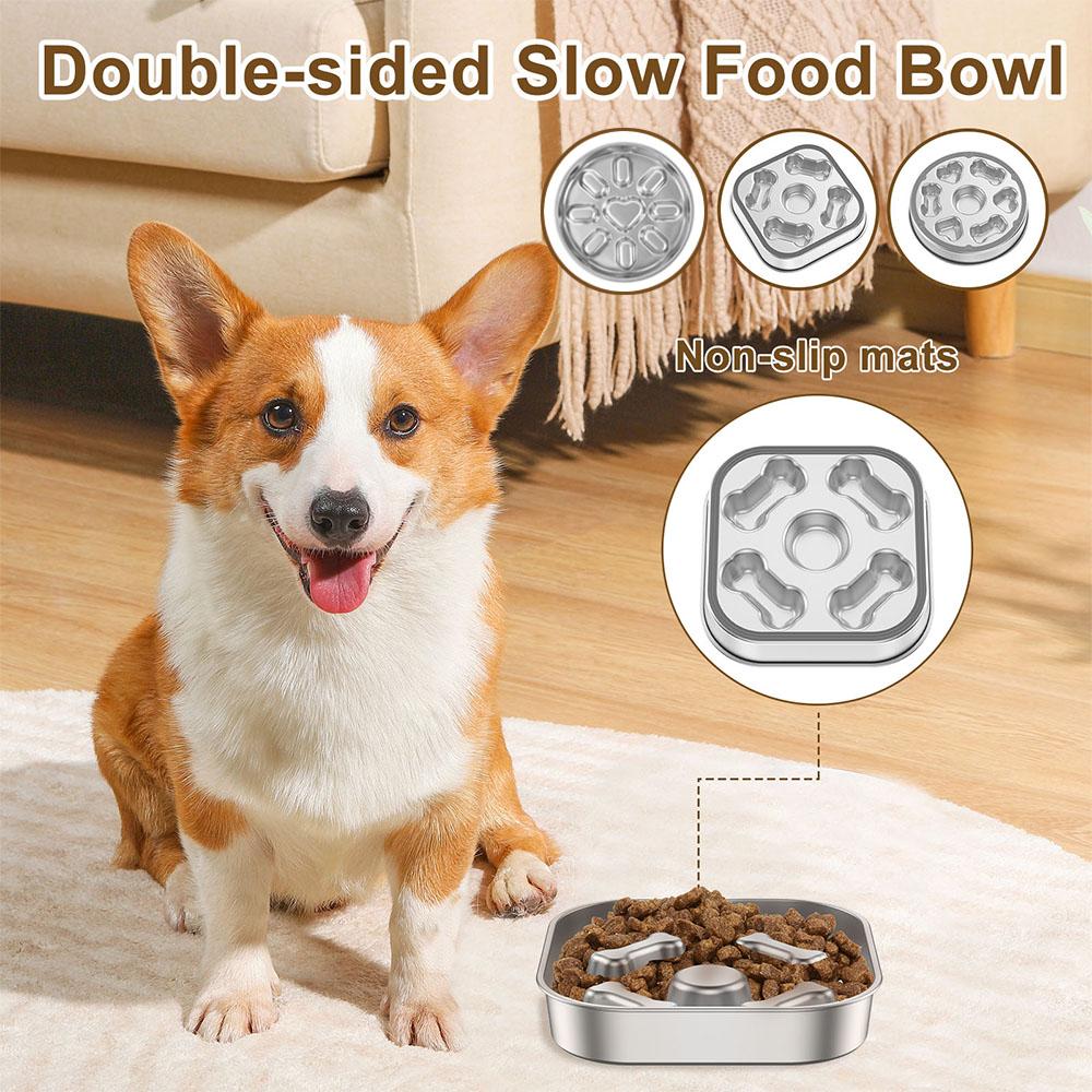 Stainless Steel Pet Bowl Anti Choke Dog Slow Food Bowl with Non Slip Base Double-sided Usable Cat Feeding Bowl Home Pet Supplies