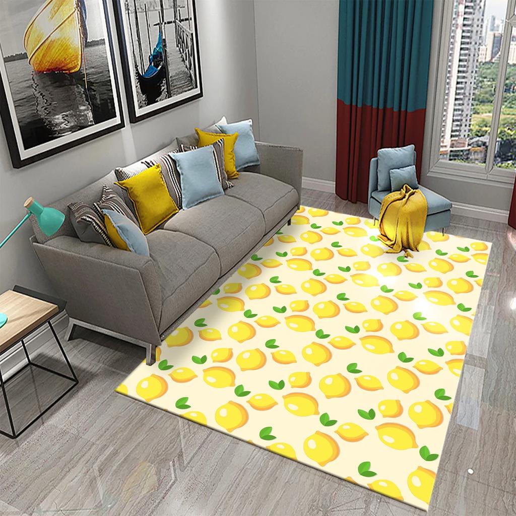 Yellow Lemon Rug Fruit Theme Carpet Pink Background Floor Carpets Bedroom Living Room Rectangle Rugs Decor Door Mat Yoga Mats