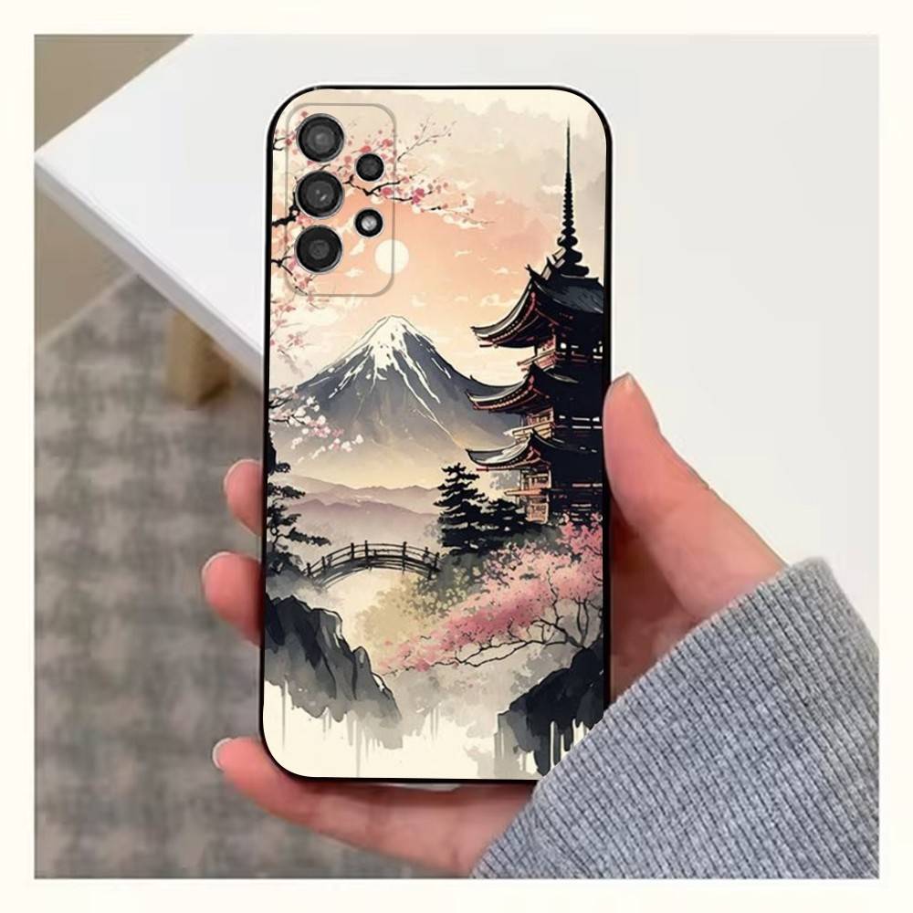 Konststil Japanskt Telefonfodral För Samsung S22,S21,S20,S10,S9,S25,S24,S23,Ultra,FE,Plus,Lite,Mjuk Silikon Svart
