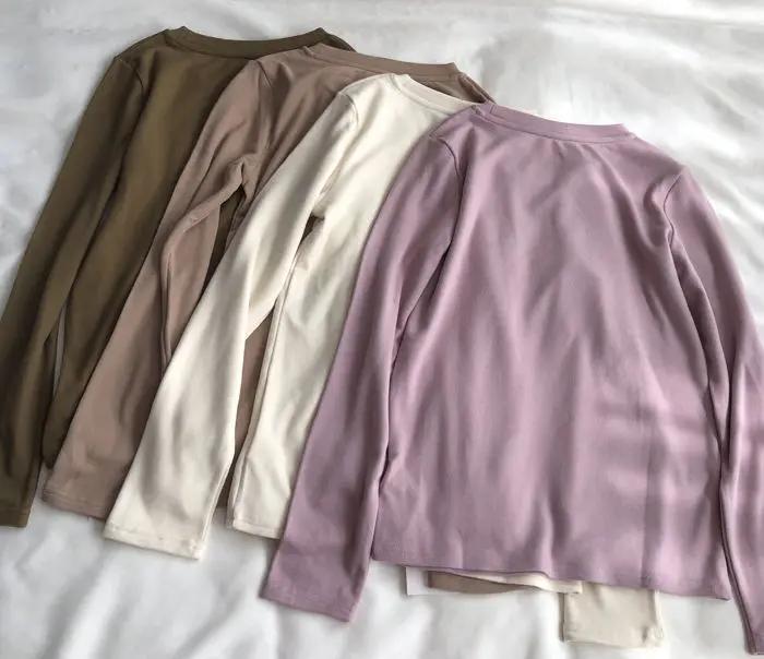 "Dámské oboustranné sametové tričko s dlouhým rukávem na podzim/zimu – Hřejivé, pohodlné, slim fit, broušený univerzální top"