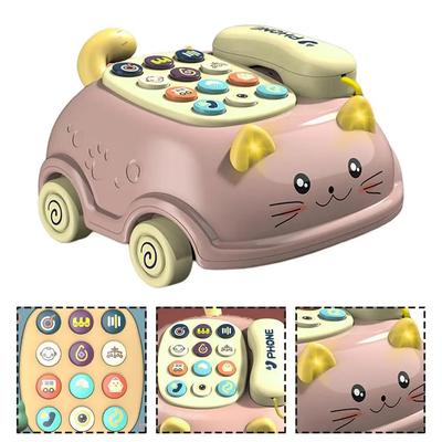 Montessori Baby Musical Telephone Toy Cartoon Cat Pattern Telephone Educational Toys for Boys Girls Toddler Birthday Gift