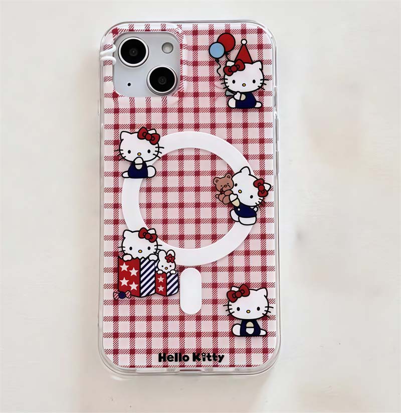 Magnetic Strawberry Hello Kitty Holder Case For Samsung Galaxy S26 S25 S24 Ultra S23 S22 Plus Ultra S23 FE S25+ 5G Casing