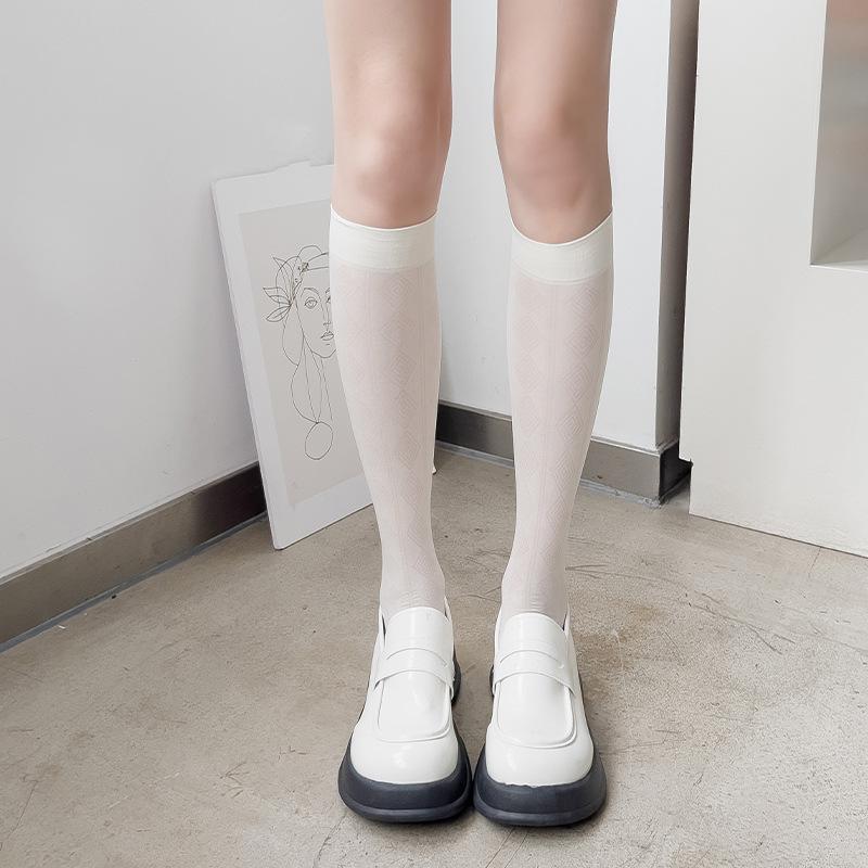 

Женские весенне-летние тонкие носки до колена с ромбовидным узором 1 pair бежевый