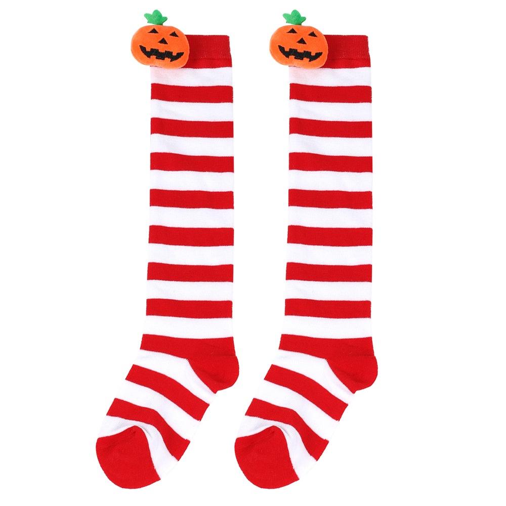 Cute Cartoon Pumpkin Doll Long Tube Socks For Kids Polyester Fabric Friction-resistant Striped/plaid Pattern Packaged In A Bag