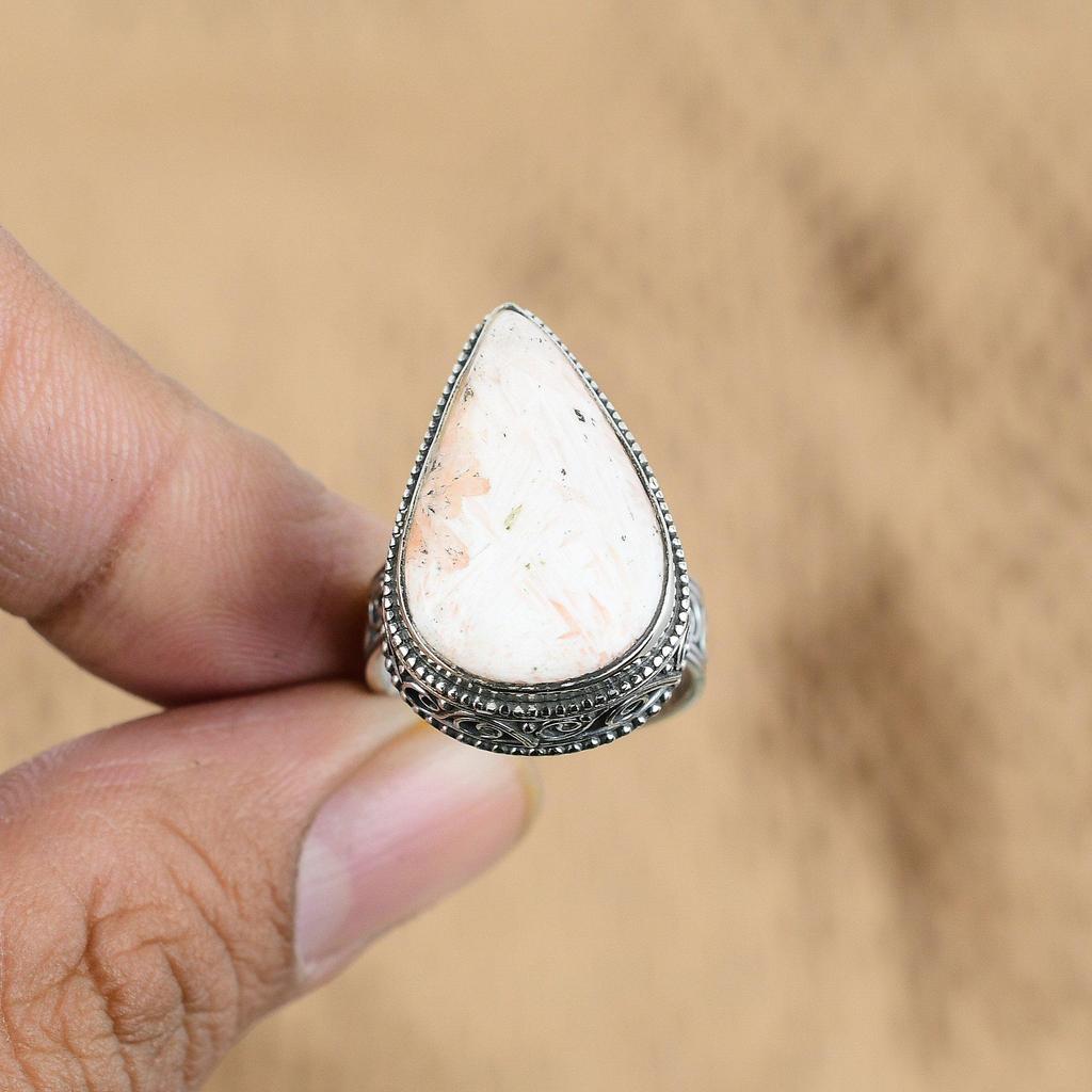 Pear Scolecite Stone Promise Vintage Wedding Ring Jewelry Size 8 Sterling Silver