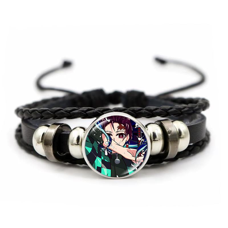 Anime Peripherie Demon Slayer Geflochtenes Armband Kamado Nezuko Zeitjuwel Glas Handgefertigt Ledergeflecht Paar-Armbänder