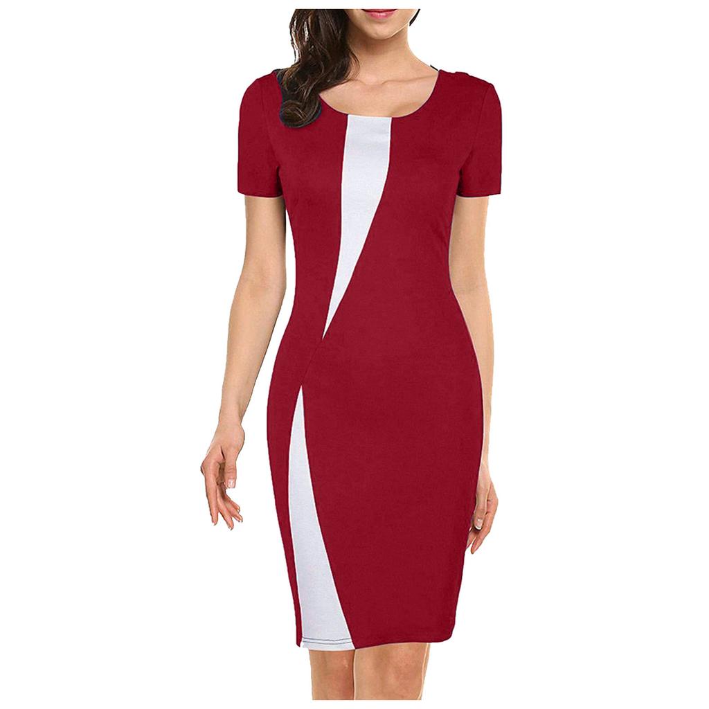 Mode Damen Rundhals Stretch Slim Bleistiftrock Sexy Casual Abend Partykleid