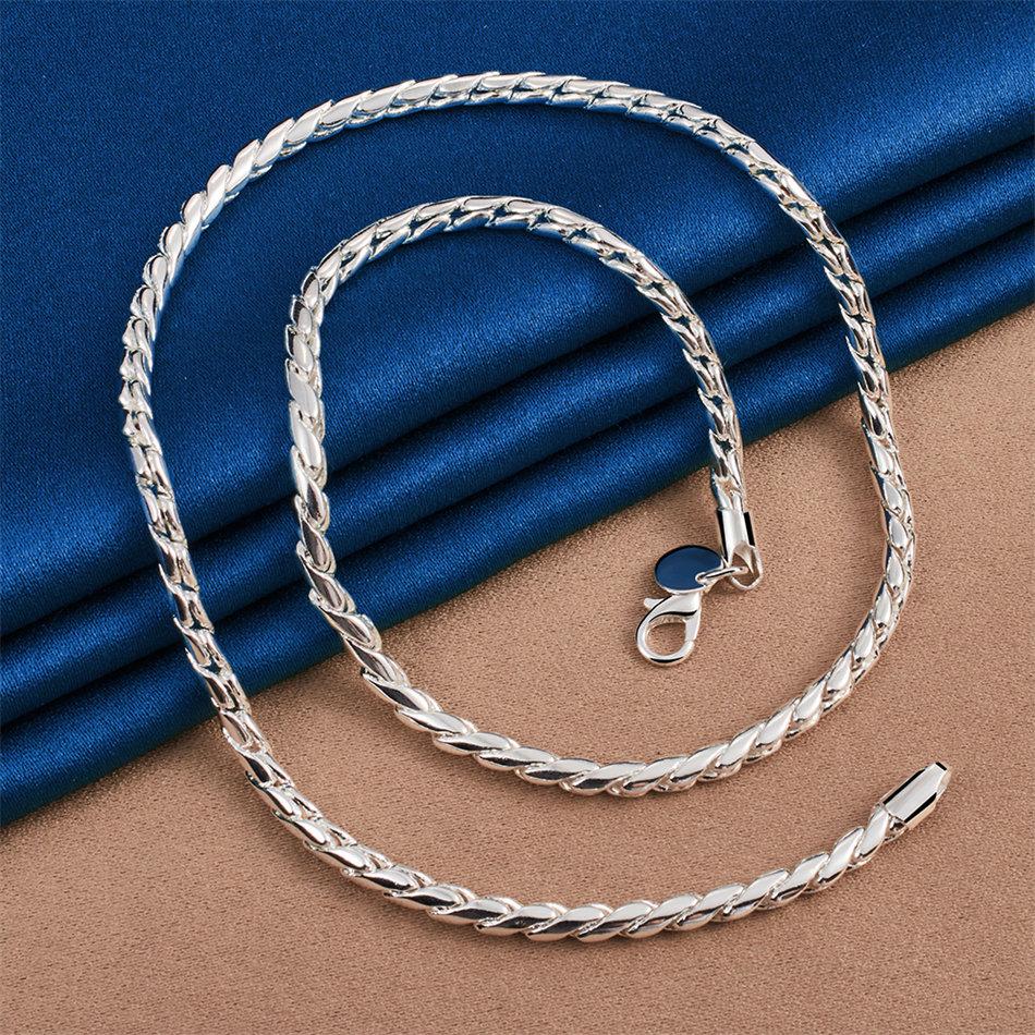925 Sterling Silver Simple 4MM Twisted Fine Chain Necklace for Women Fashion Party Favor Wedding Jewelry