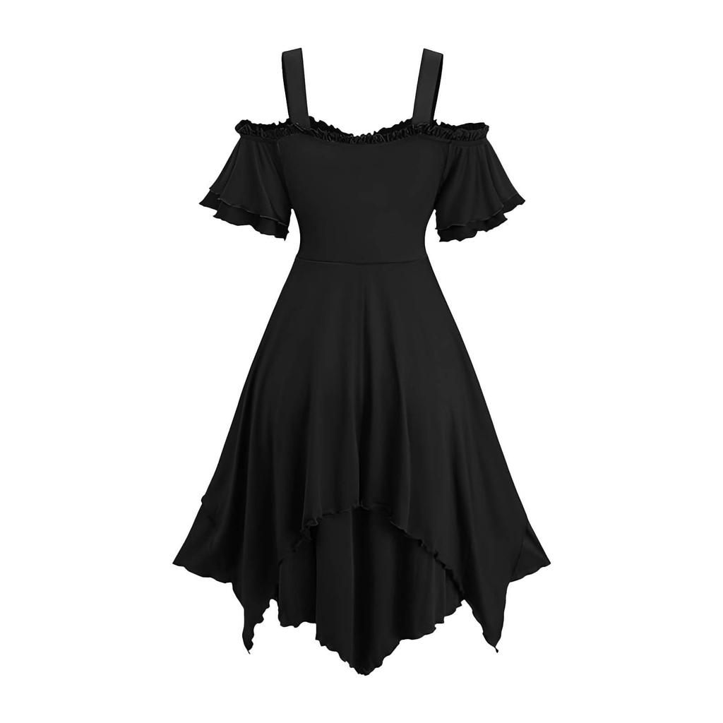 Women’s  Cool Solid Gothic  Lace Insert Butterfly Sleeve Dress