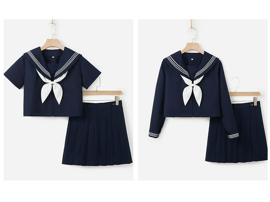 Authentic Dark Blue Three-Piece JK Uniform: Soft Girl Long-Sleeved Sailor Suit In Japanese Style