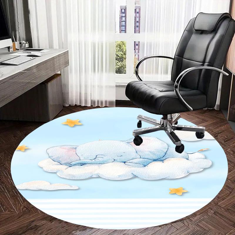 1pc Sleeping Elephant In Clouds Round Carpet, Made of Polyester,Office Chairs, Living Rooms, Or Bedrooms, a Cool Rug for The Living Room.ydt26084