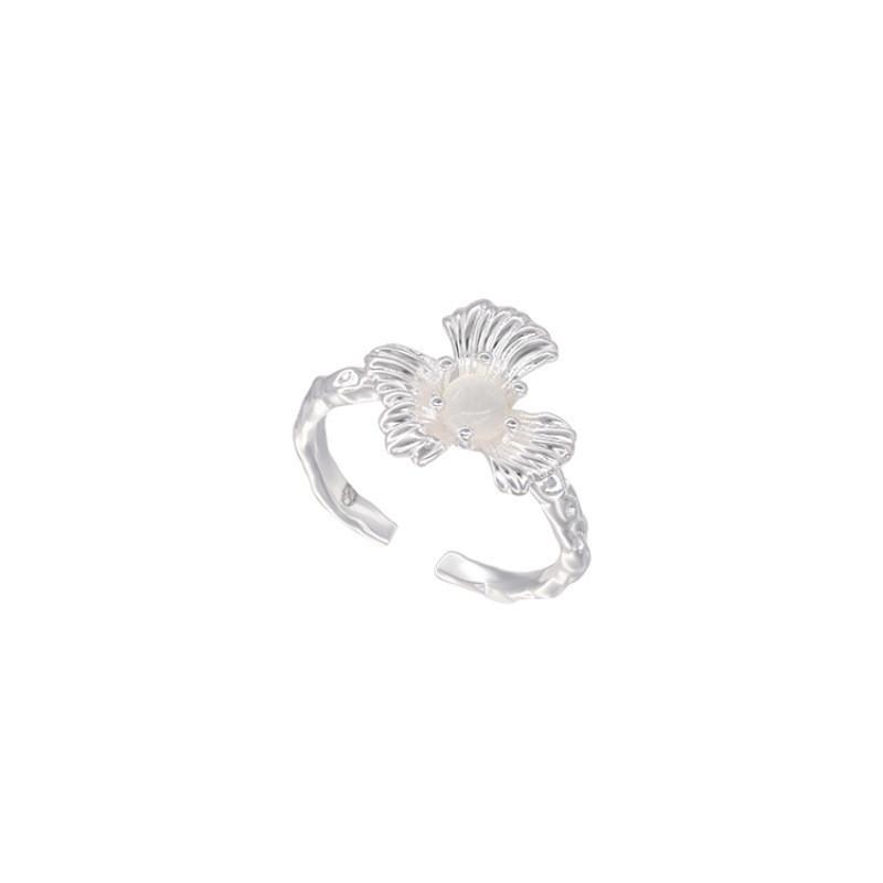 Trendy Korean-inspired Floral Design Adjustable Copper Ring For Women Stylish Elegance