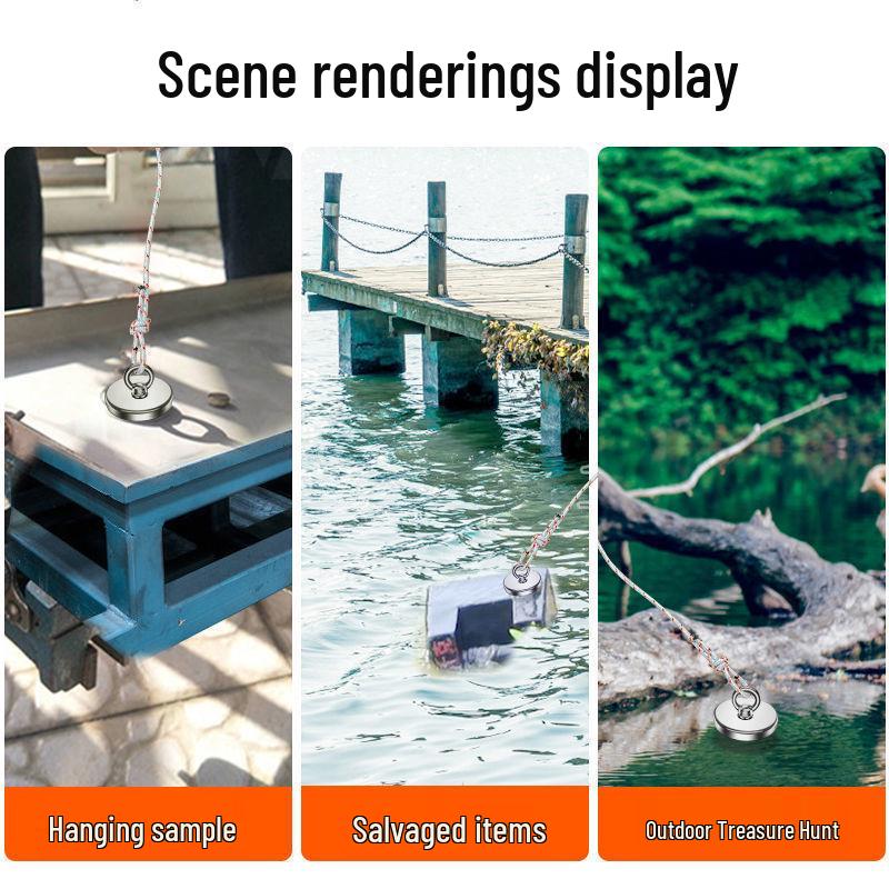 Round High-Strength Neodymium Fishing Magnet with Suction Cup Eyebolt